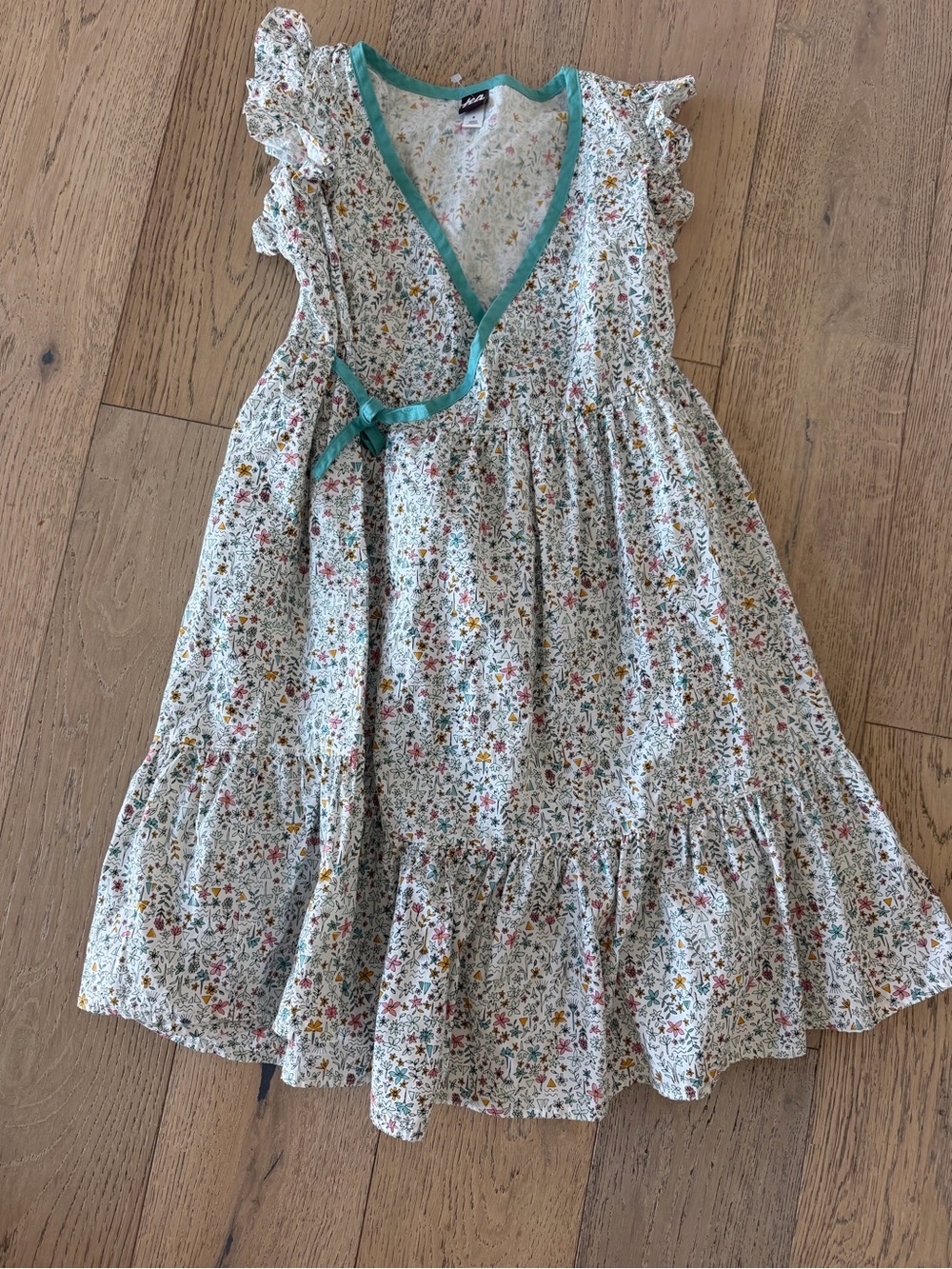 Tea Collection Girls Floral Tiered Ruffle Flutter Sleeve Wrap Dress Size 8